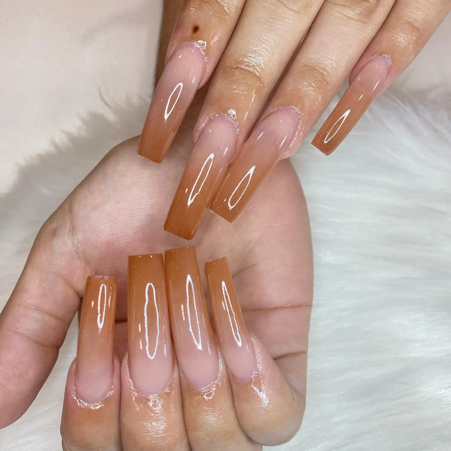 Caramel Brown Ombre Coffin Nails
