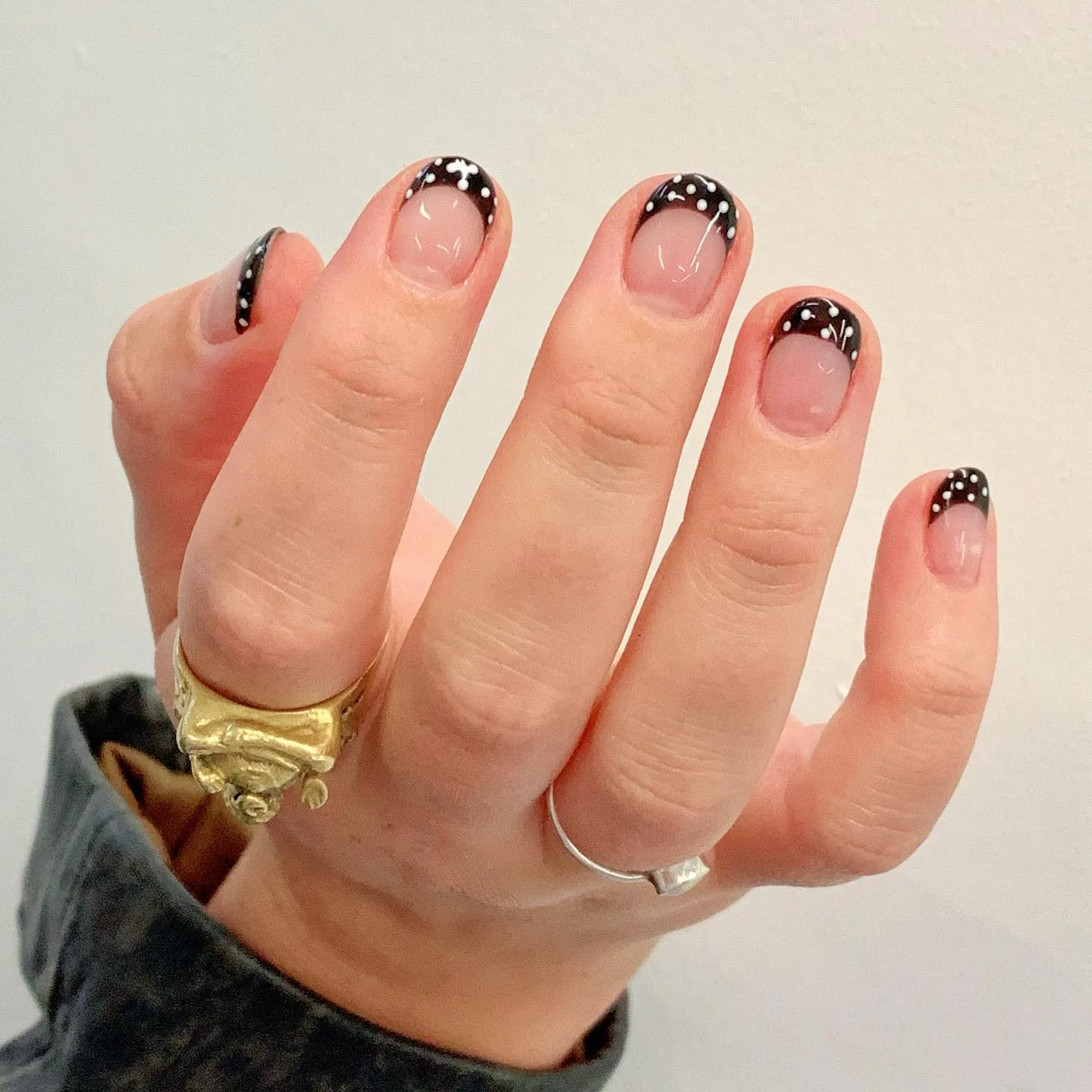 Sheer Black and White Polka Dot French Tips