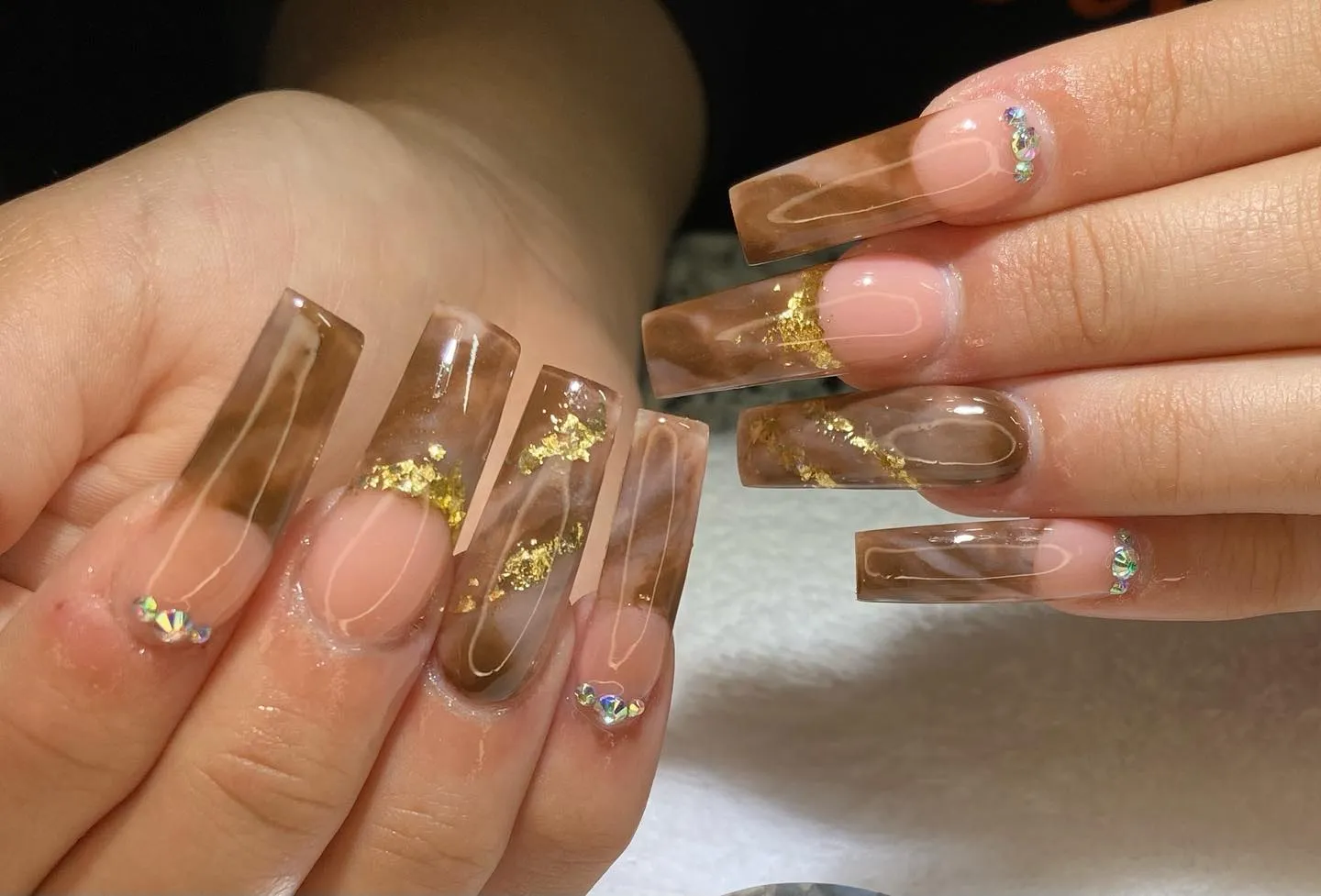 Brown French Tip With Gold Foil