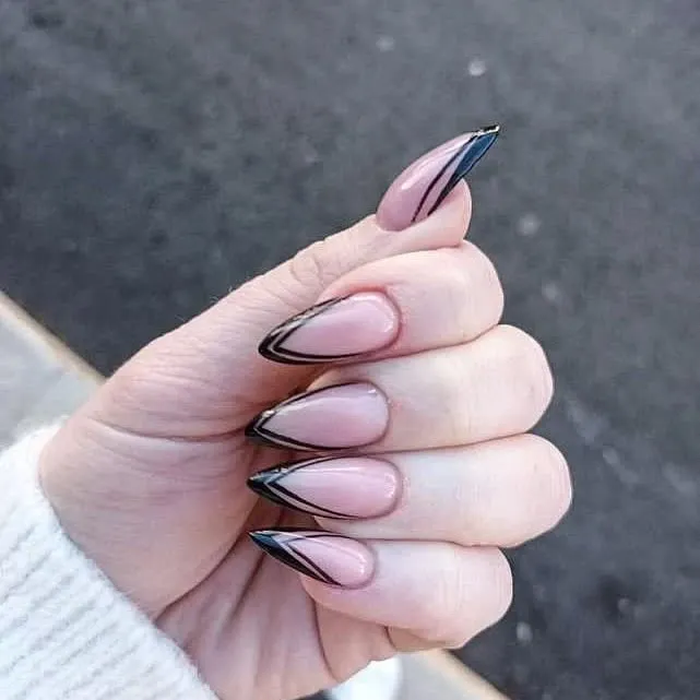 Double Line Black French Tip Nails