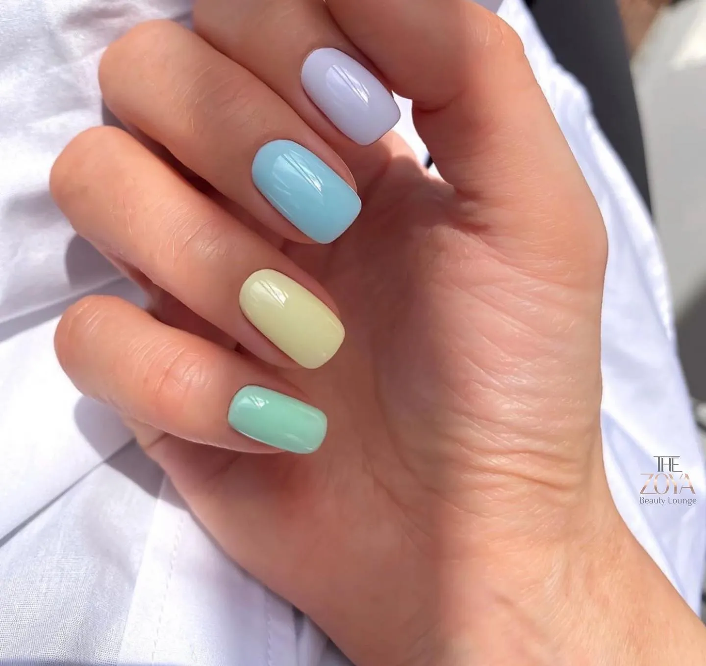 Pastel Macaron Short Square Nails
