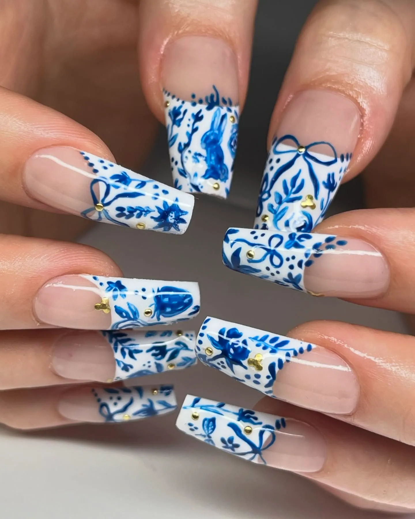 Blue and White Coffin Nail Designs