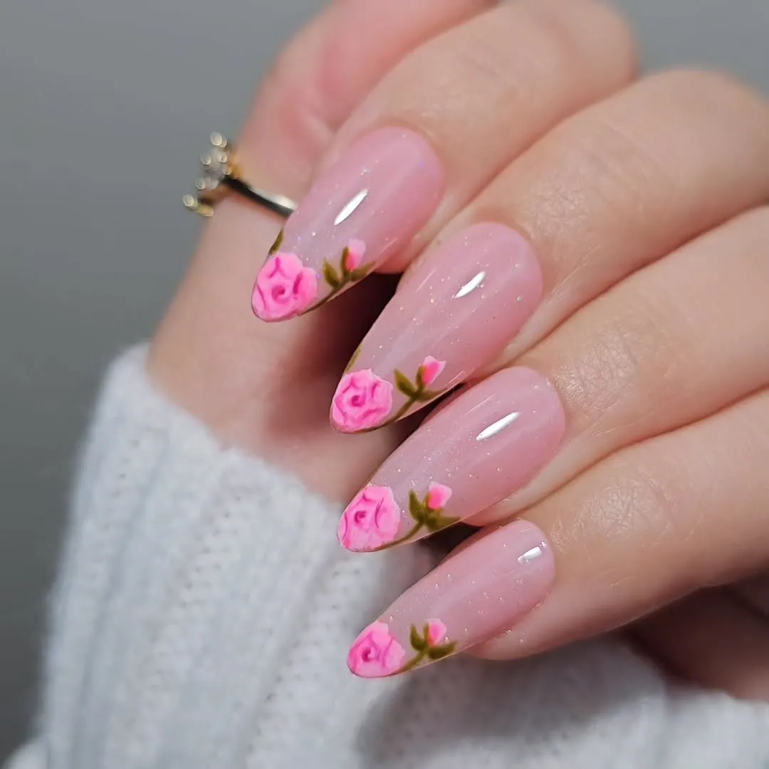 Floral French Nails