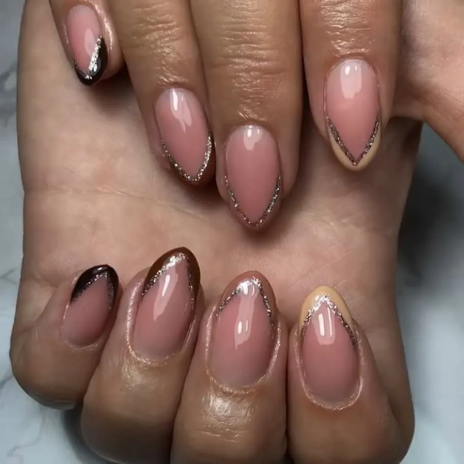 Glittery Brown French Tips Manicure