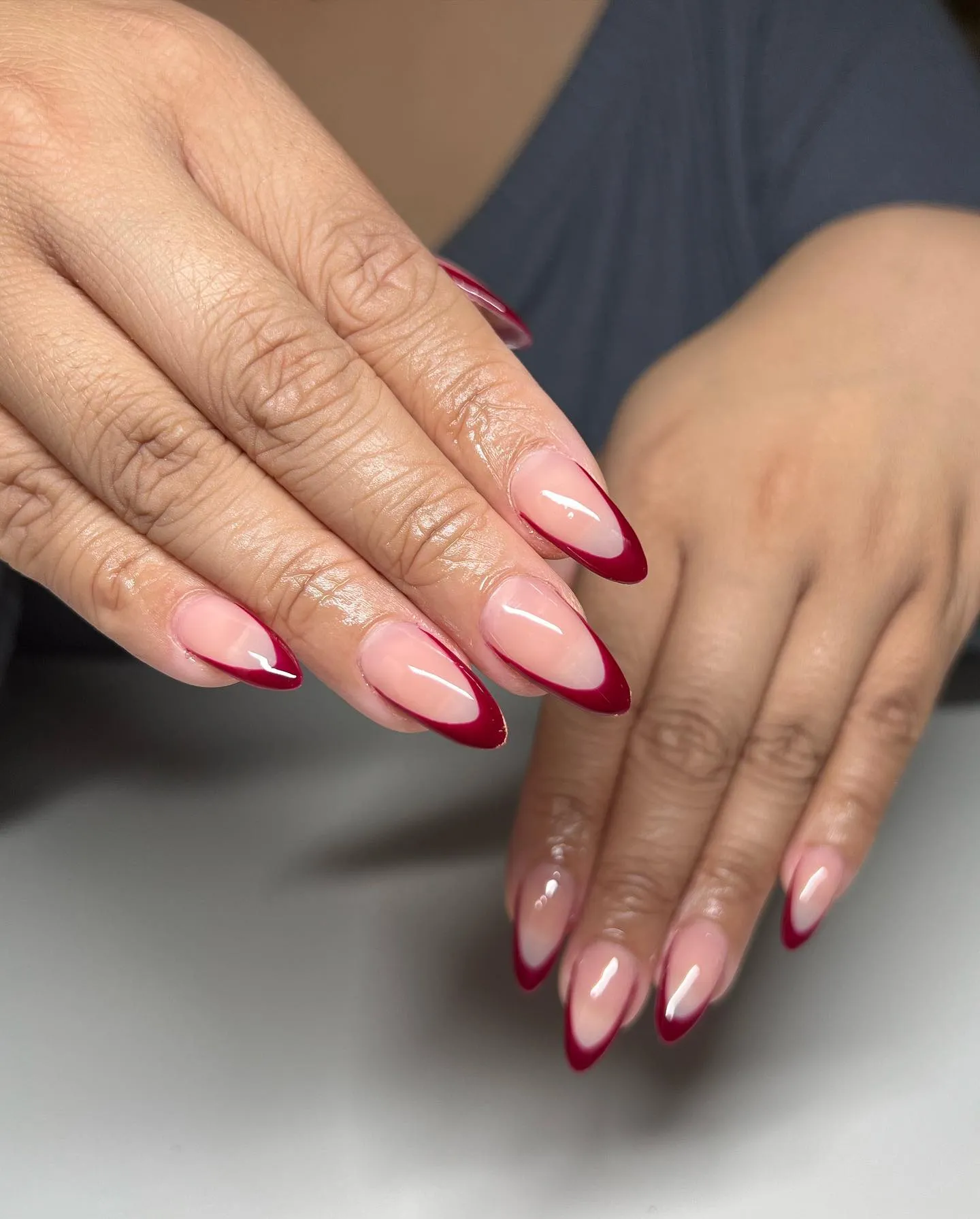  Pink and Burgundy Split Fall French Manicure