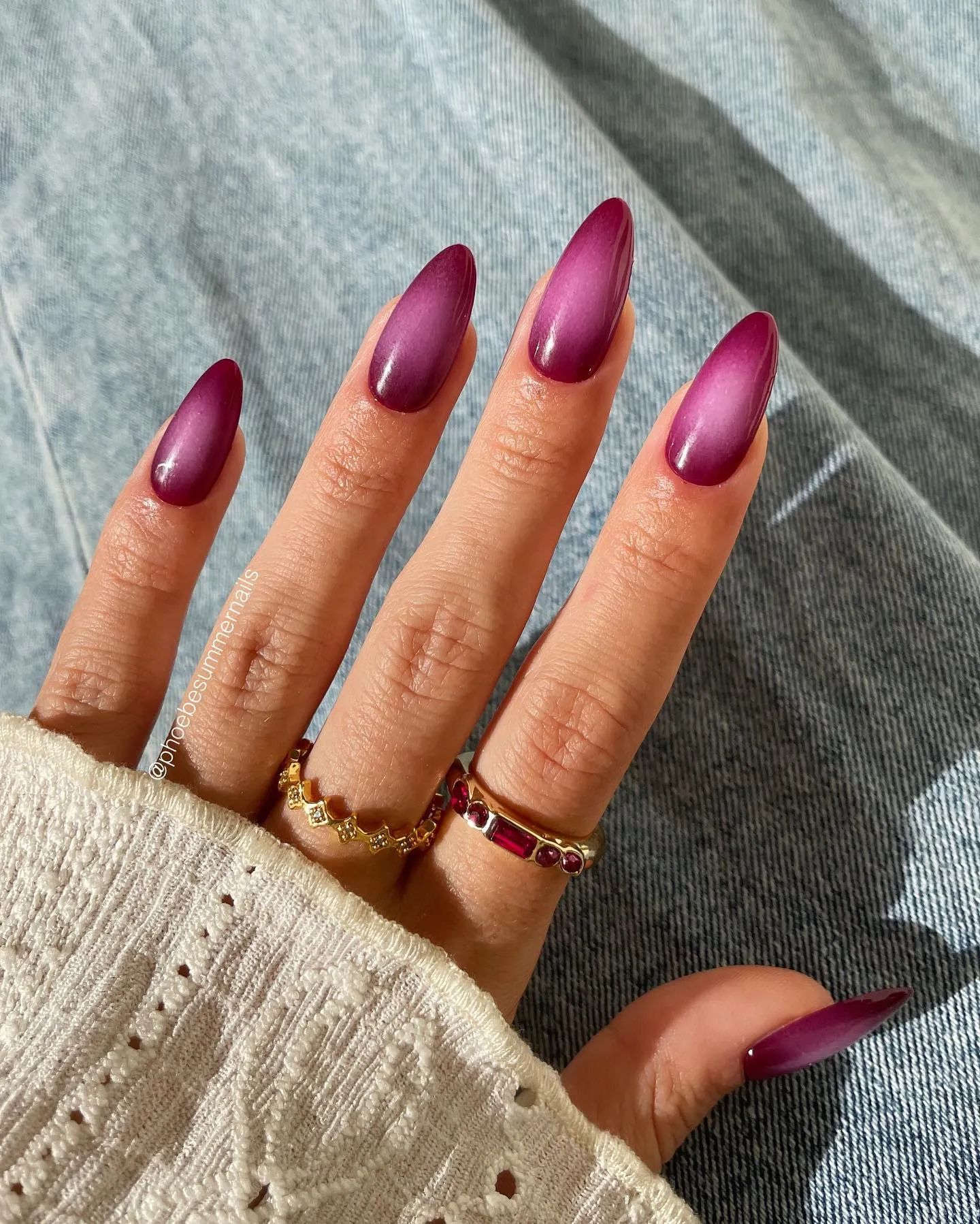 Burgundy Chrome Almond Nails
