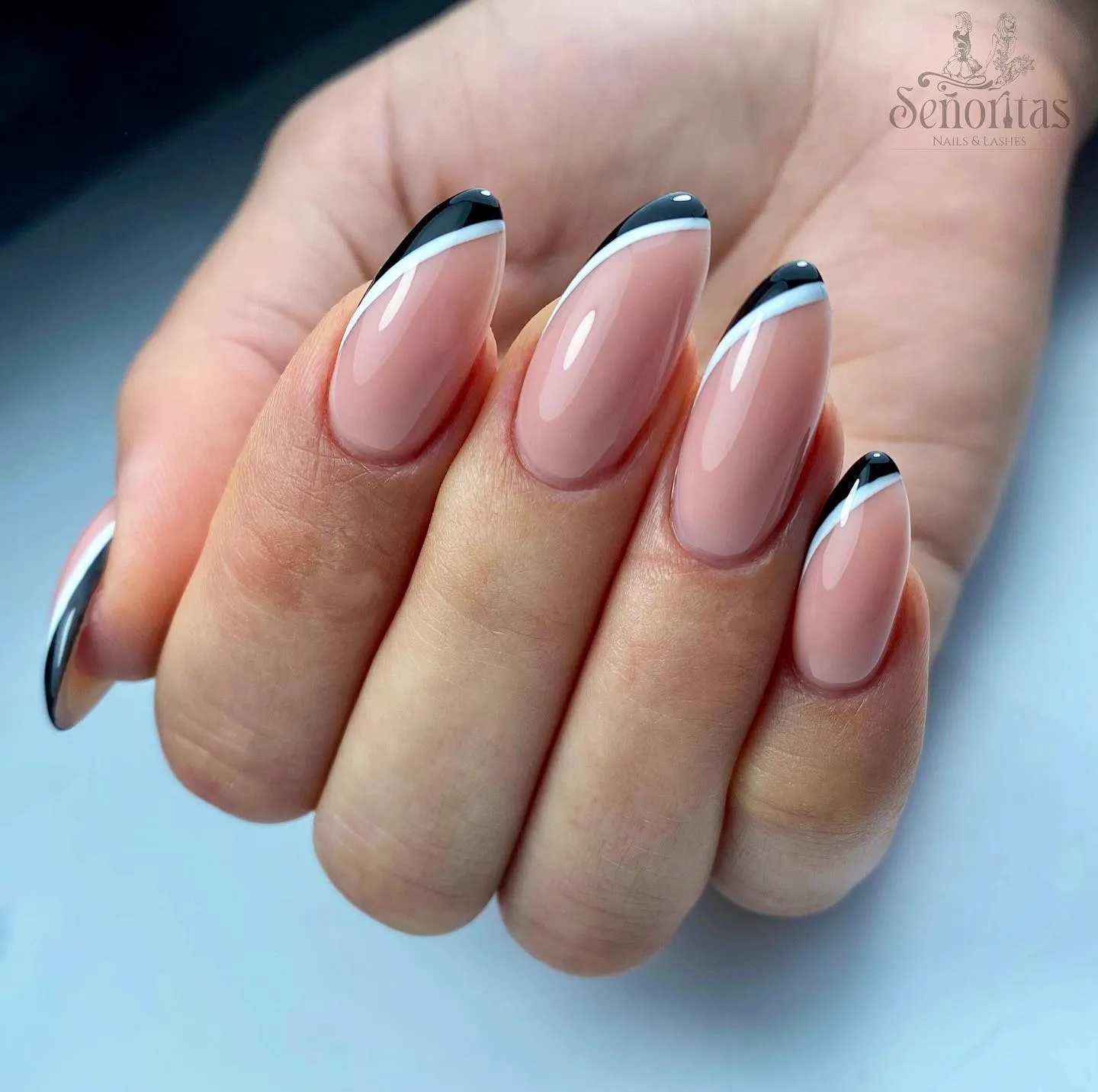 White And Black French Tip Nails