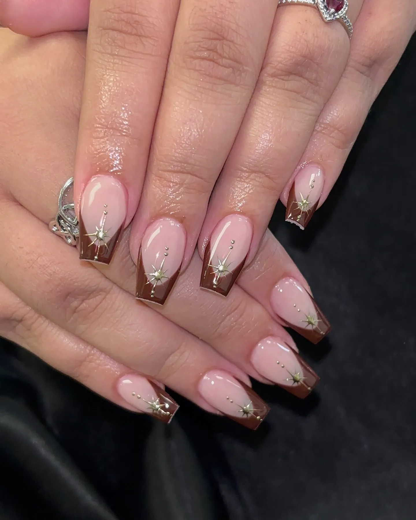 Brown Nails With Silver Accent