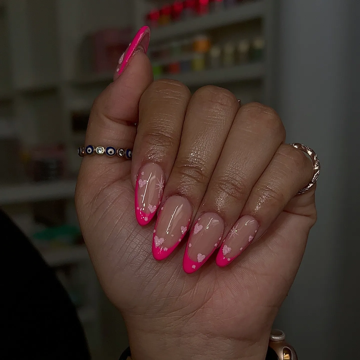 Neon Pink French Tip Almond Nails