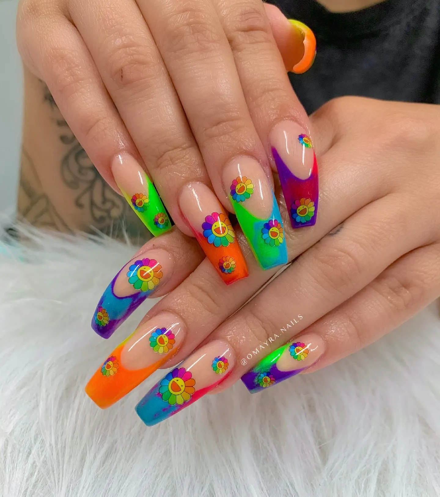 Rainbow Coffin French Manicure 