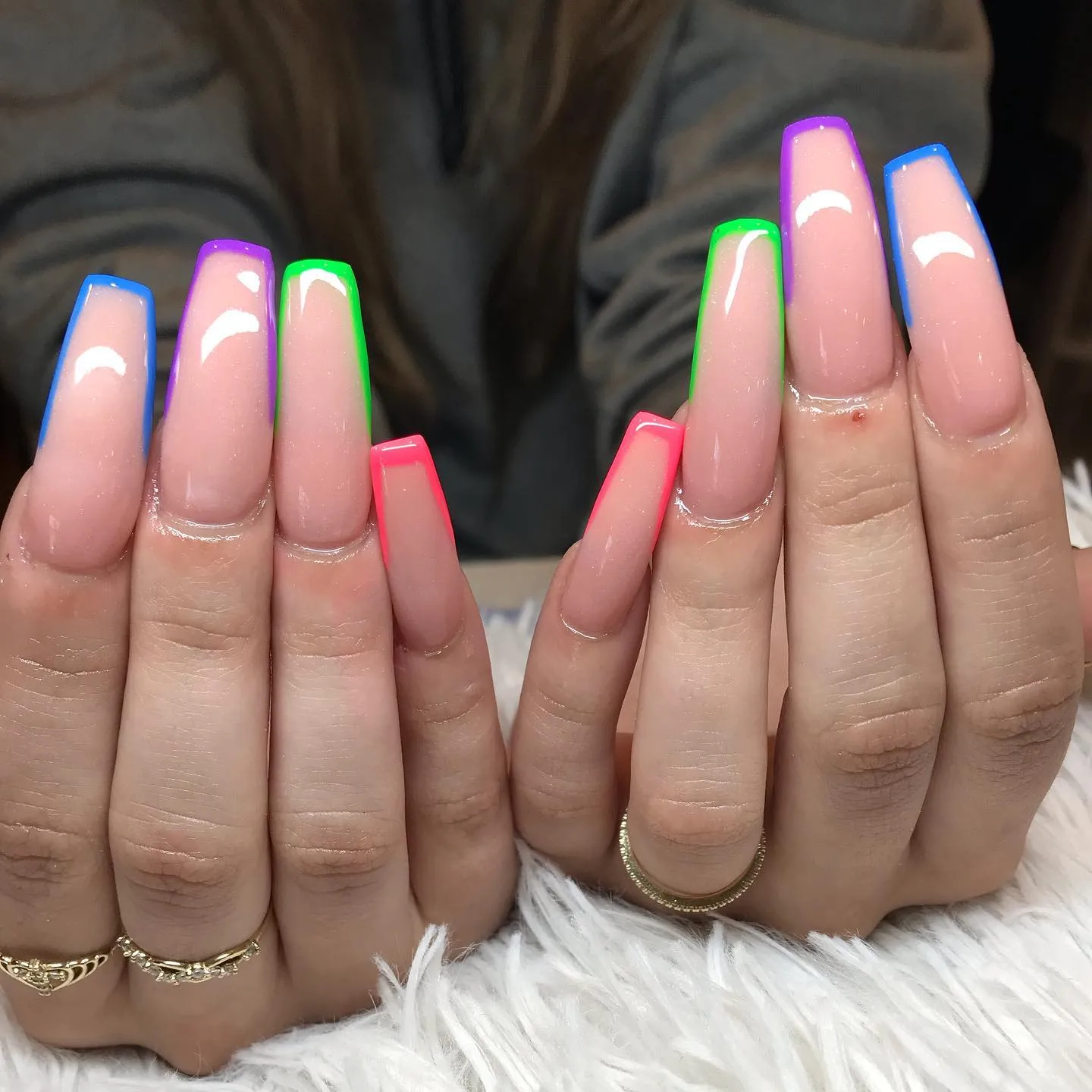 Rainbow Coffin French Manicure 