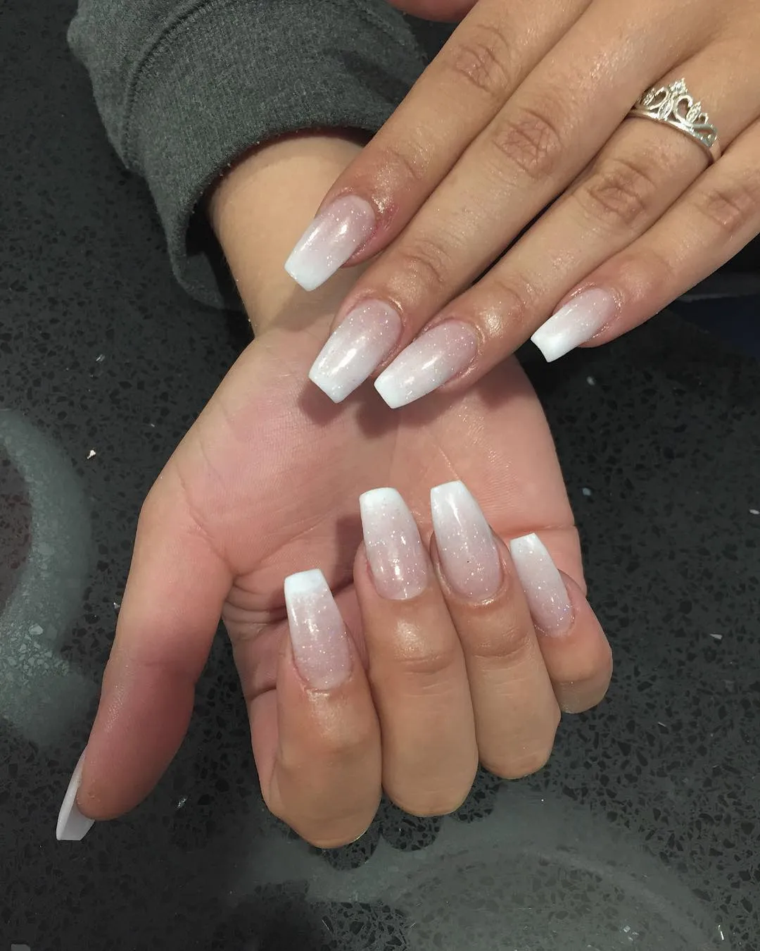 Ombre White Coffin Nails