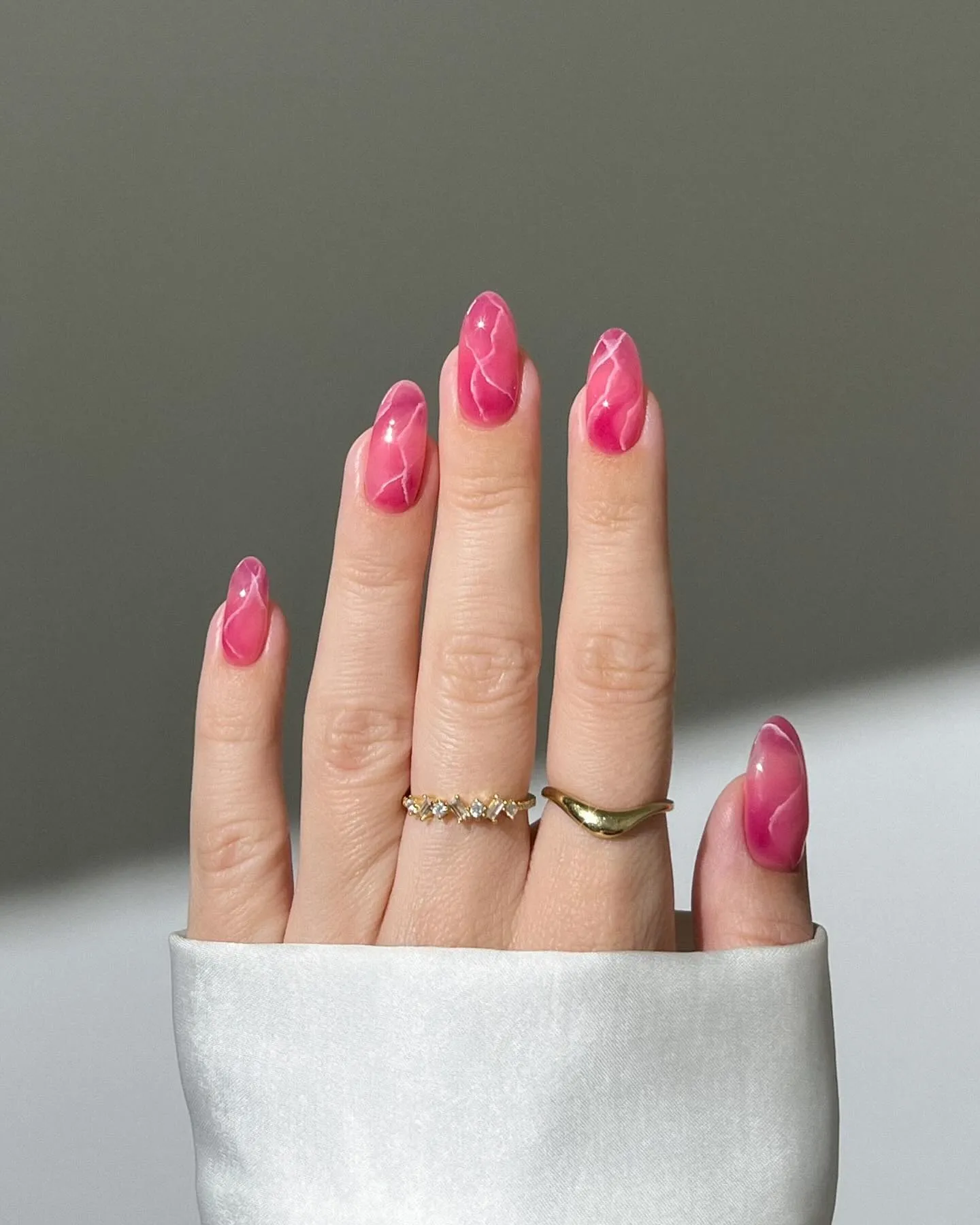 Pink Marble Short Almond Nails