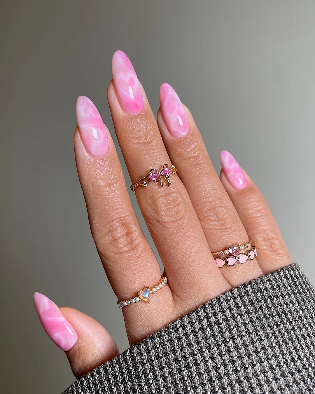 Pink Cloud Marble Almond Nails