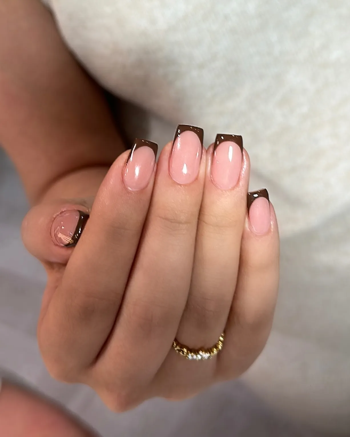 Short Brown French Tip Nails