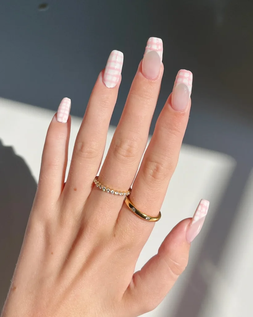 plaid french tip christmas almond nails