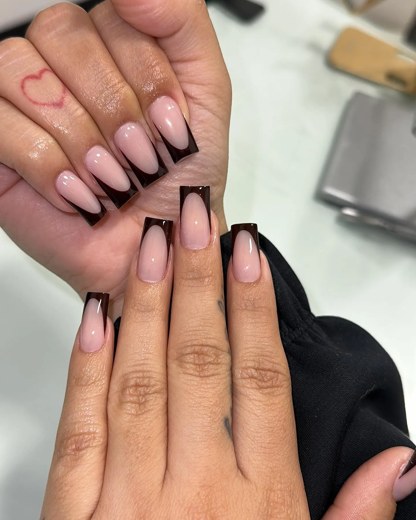 Long Brown French Tip Manicure