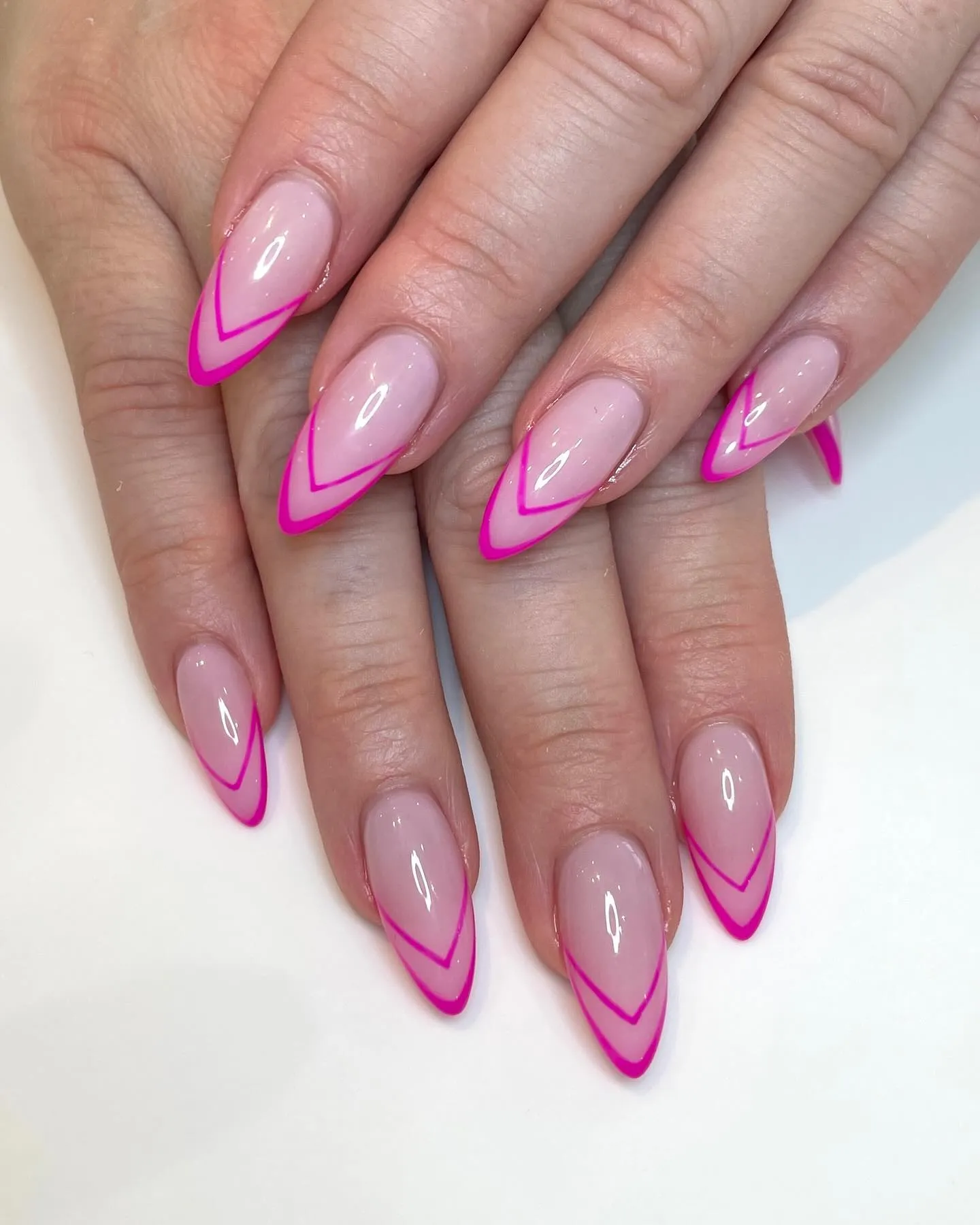 Double-lined Pink French Tip Nails