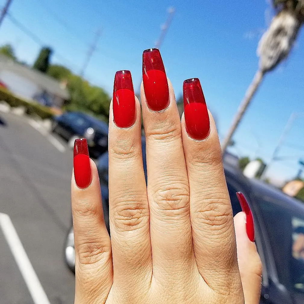 Red Ombre Coffin Nails