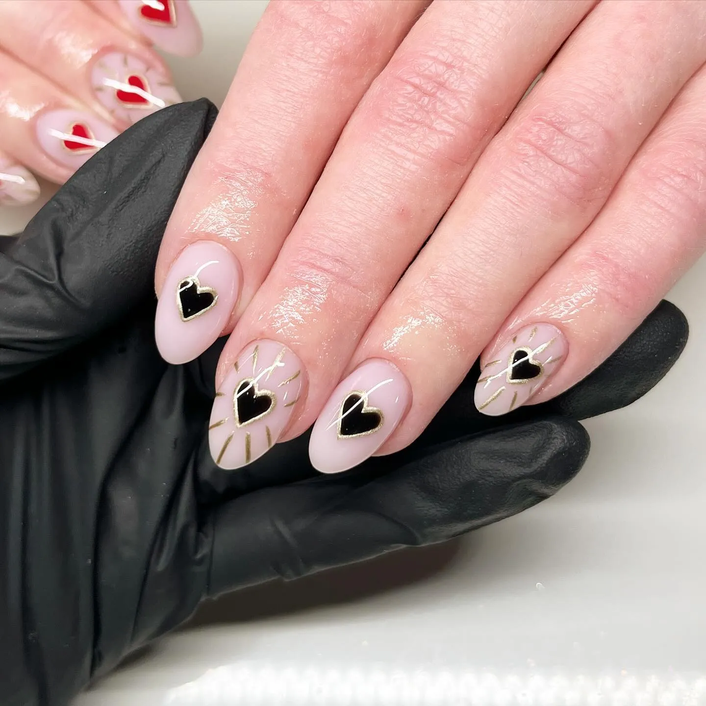 Black Heart Accent Almond Nails