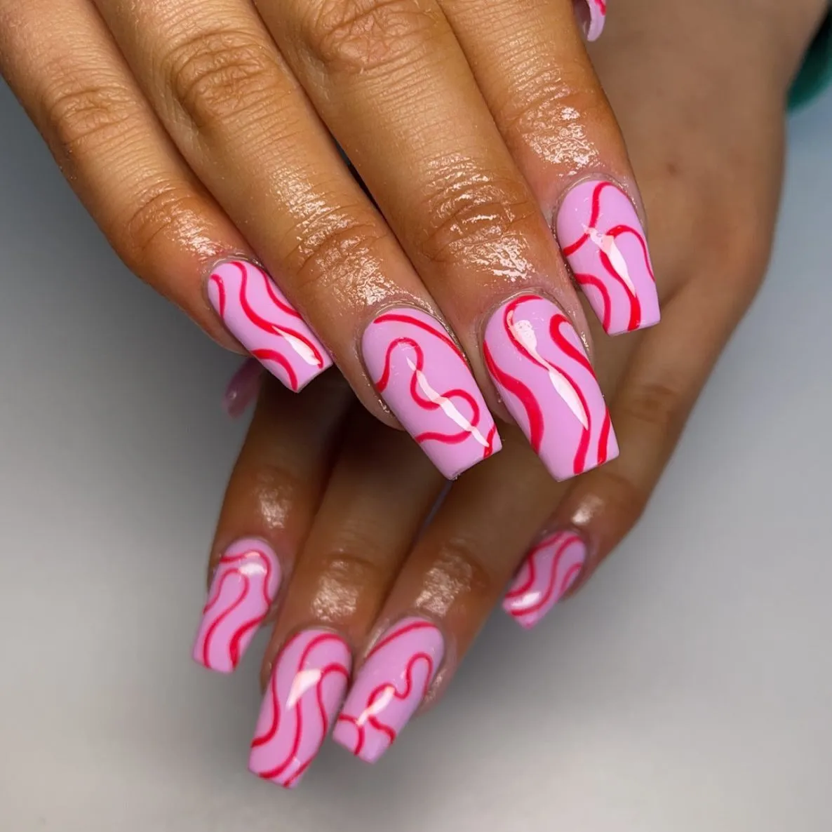 Hot Pink Swirl Art Coffin Nails