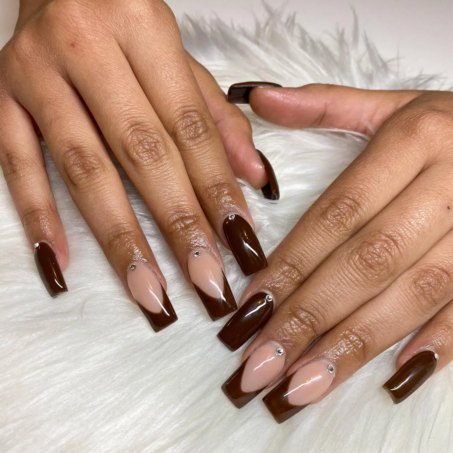 Dark Brown French Tip Coffin Nails