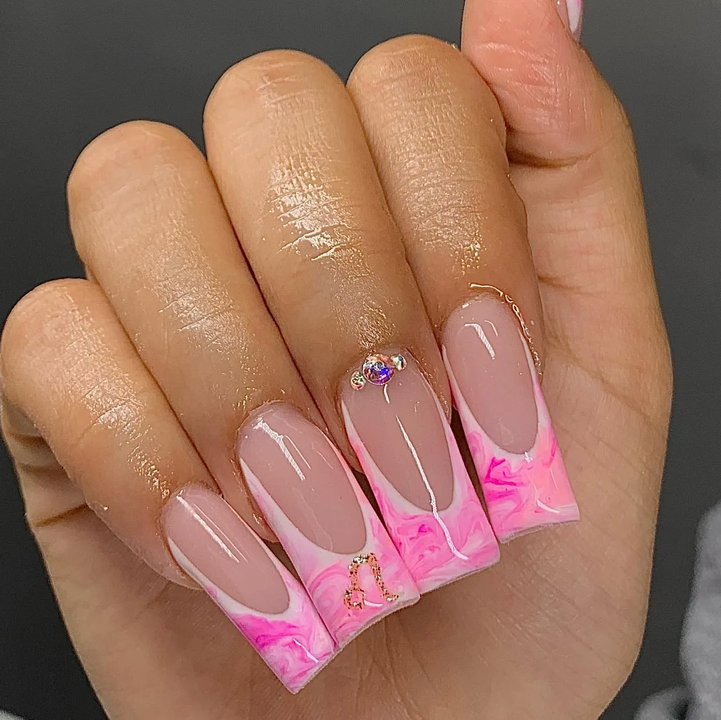 Marble French Tip Coffin Nails 