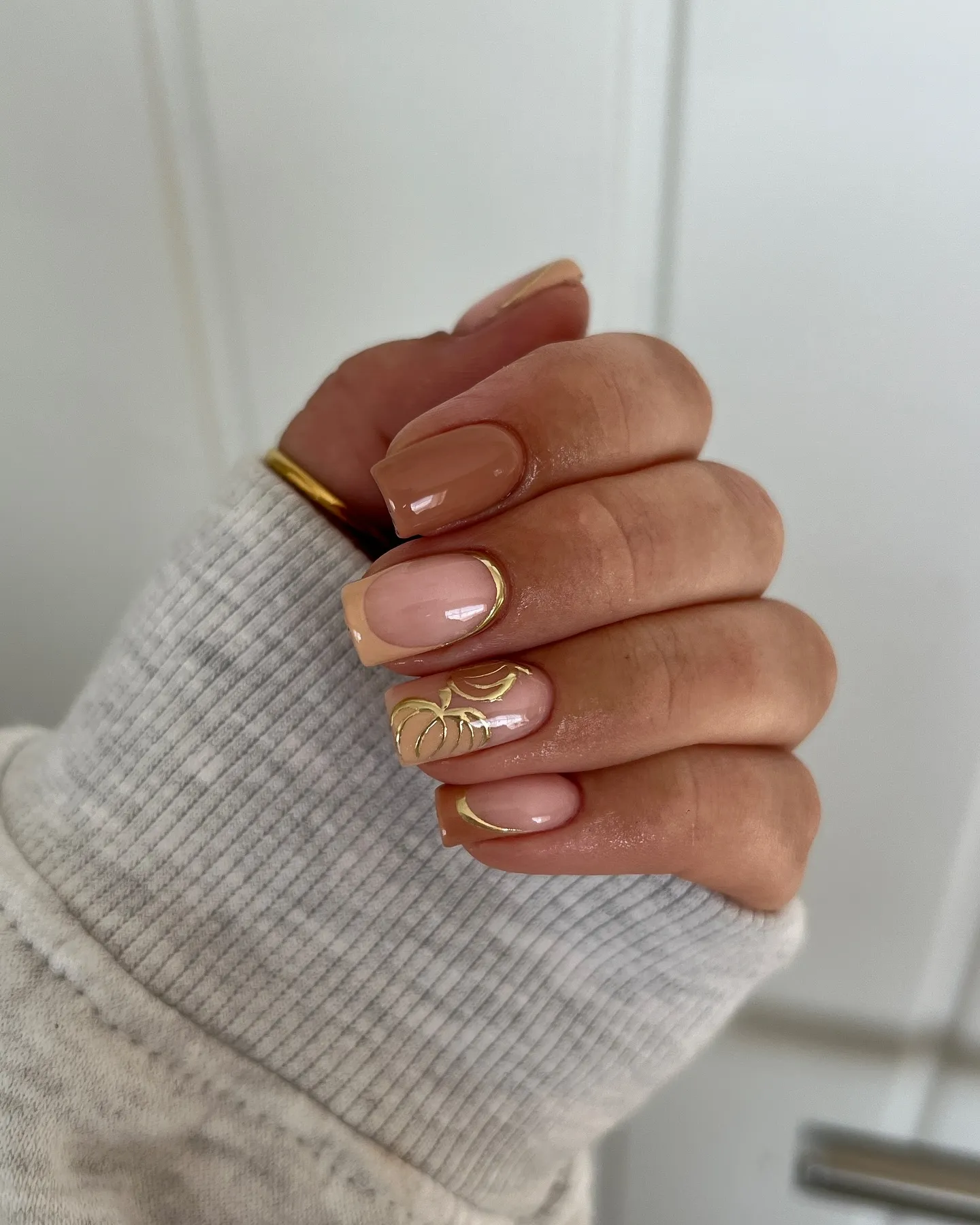 French Tips Gold Foil Nails