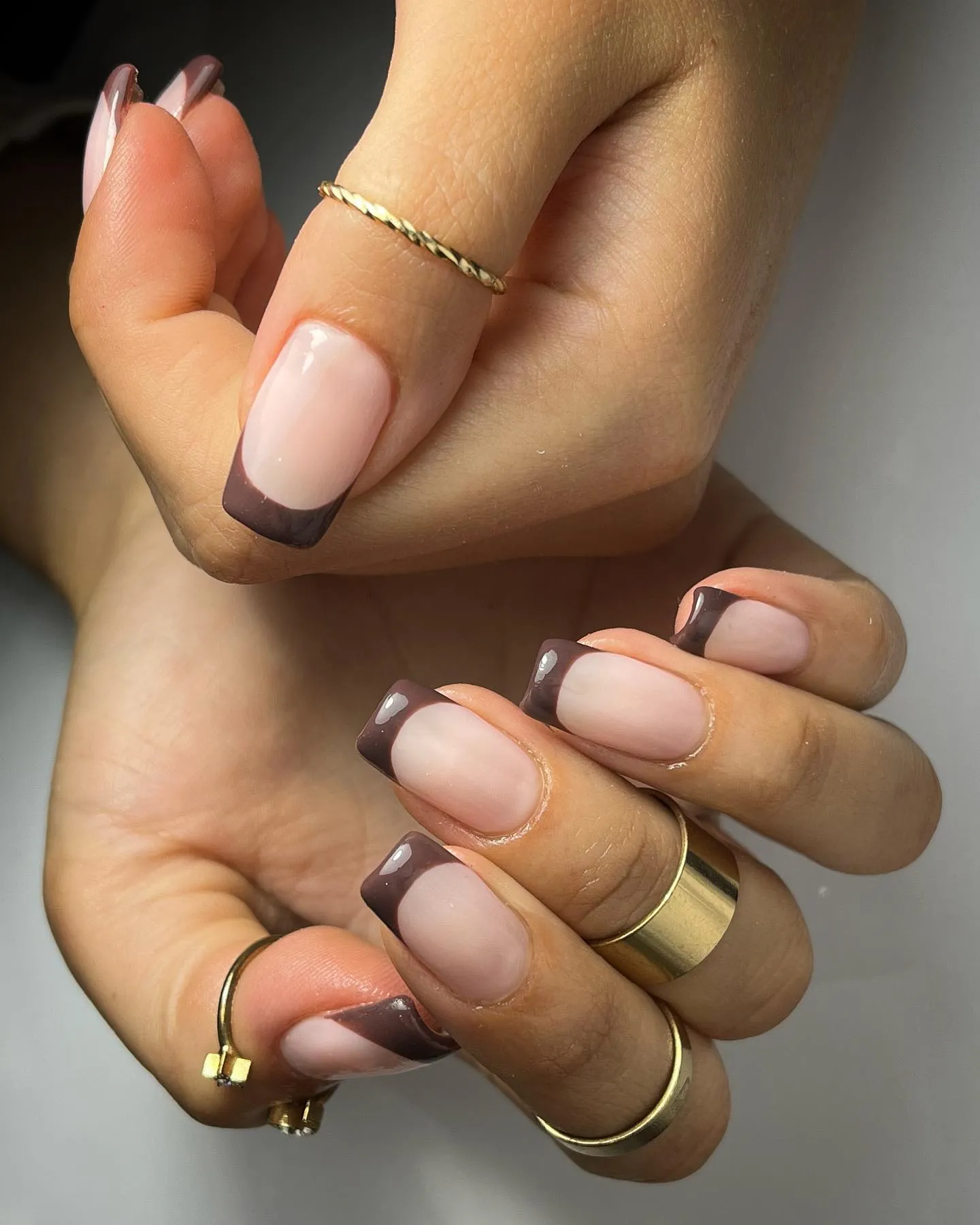 Square-Shaped Brown French Tip Nails