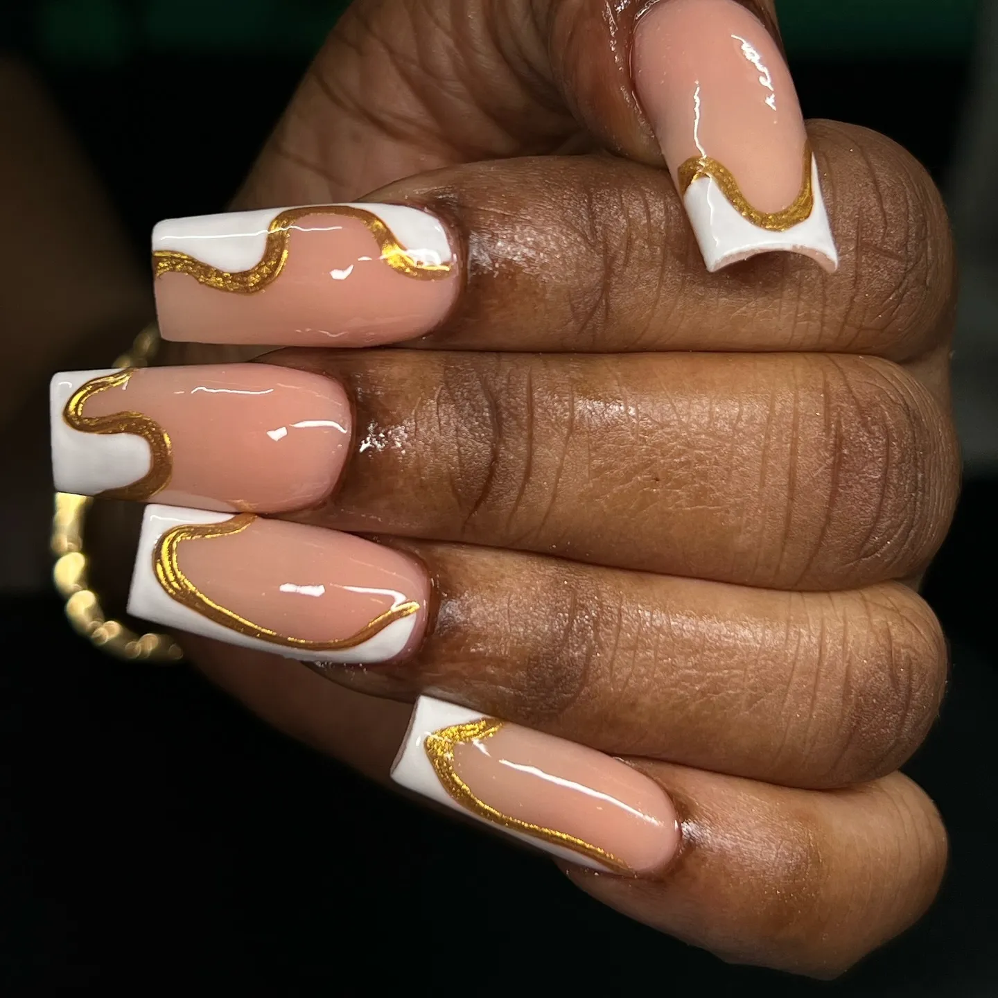 French Tips Gold Foil Nails