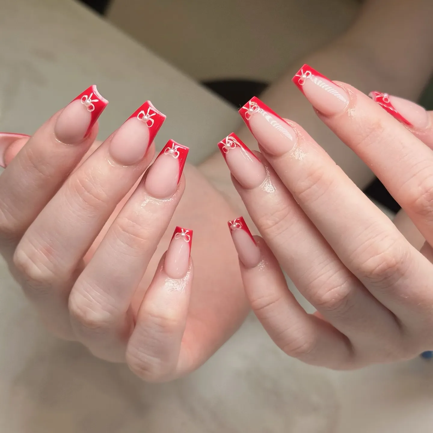 Red and White French Nails