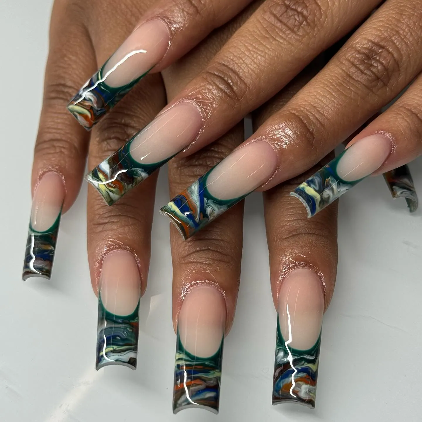 Marble French Tip Coffin Nails 