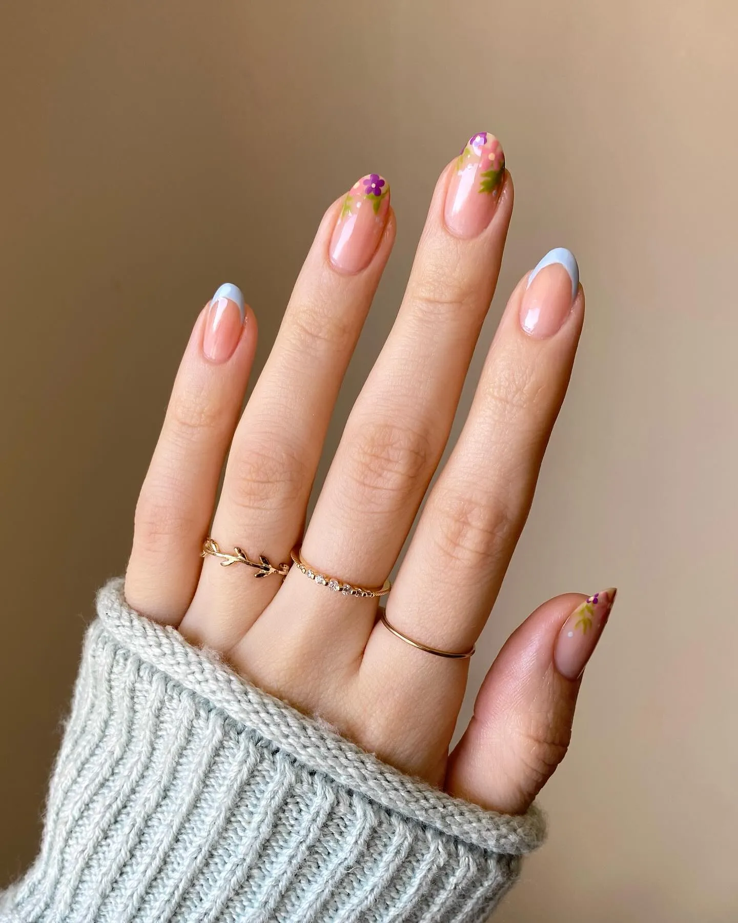 Floral Fall French Manicure