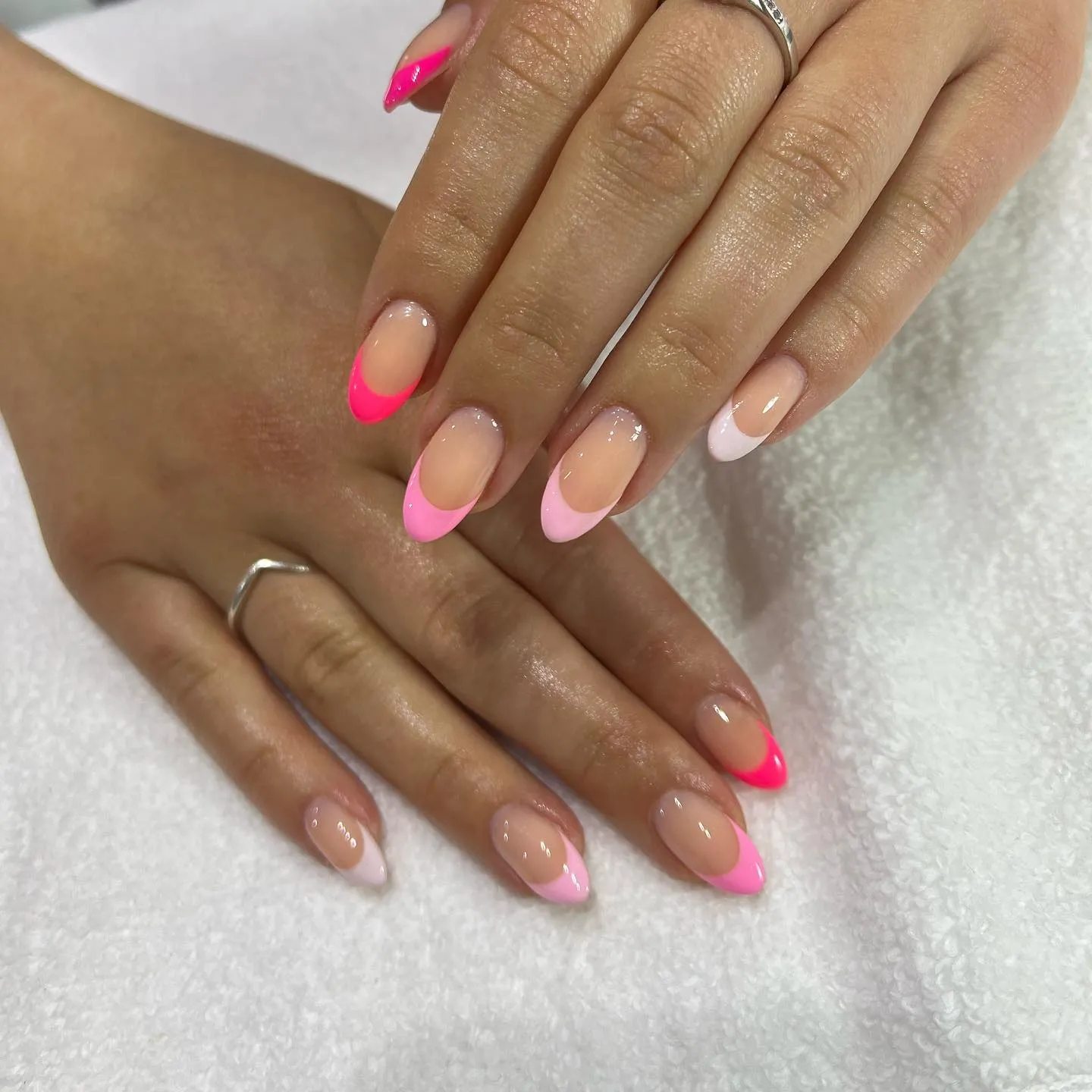 White Accents on Gradient Pink French Tip Nails