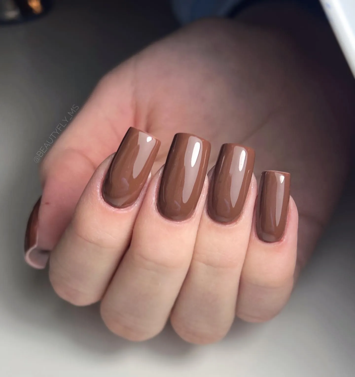 Chocolate Brown Short Square Nails
