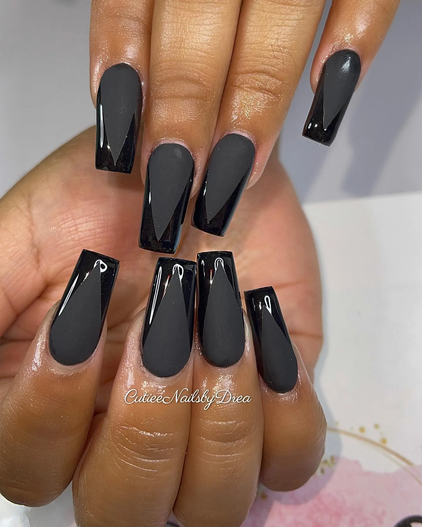 Matte and Glossy Black Nails