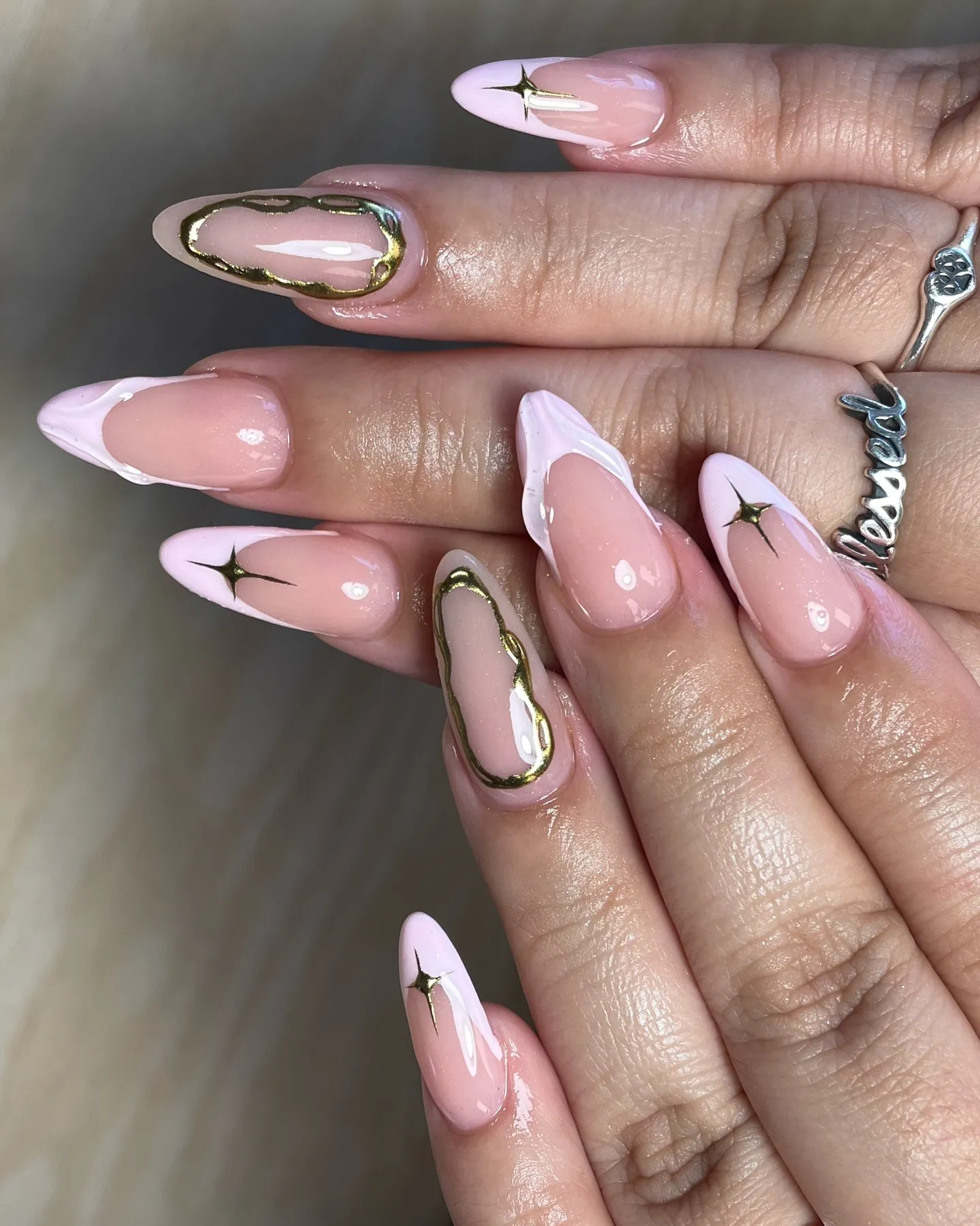 Pink and Gold Foil French Tip Nails