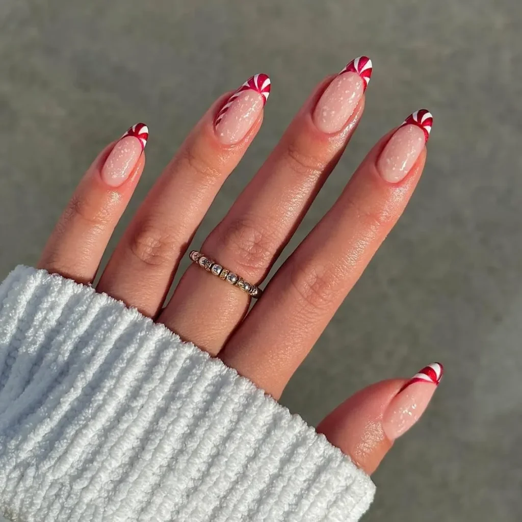 candy cane french tip christmas almond nails