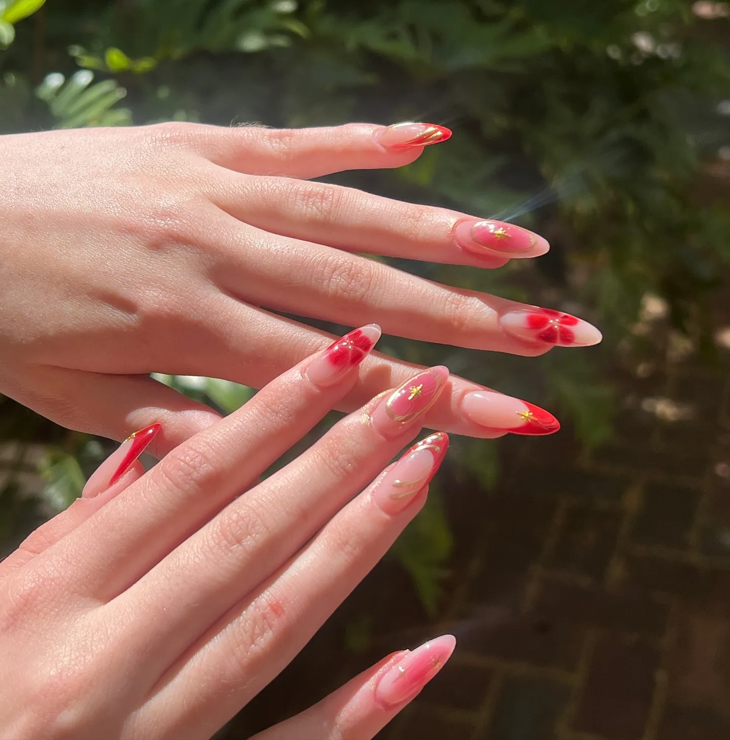 Red Tip Long Almond Nails