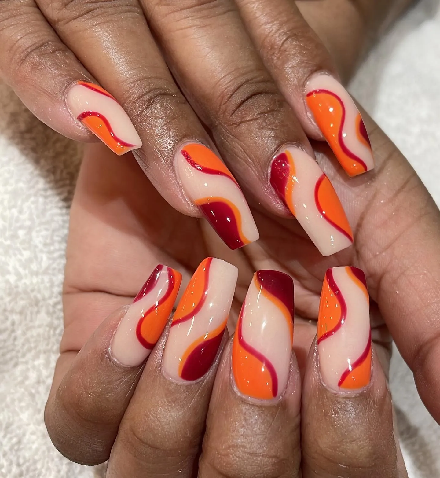 Orange and Red Coffin Nail Designs