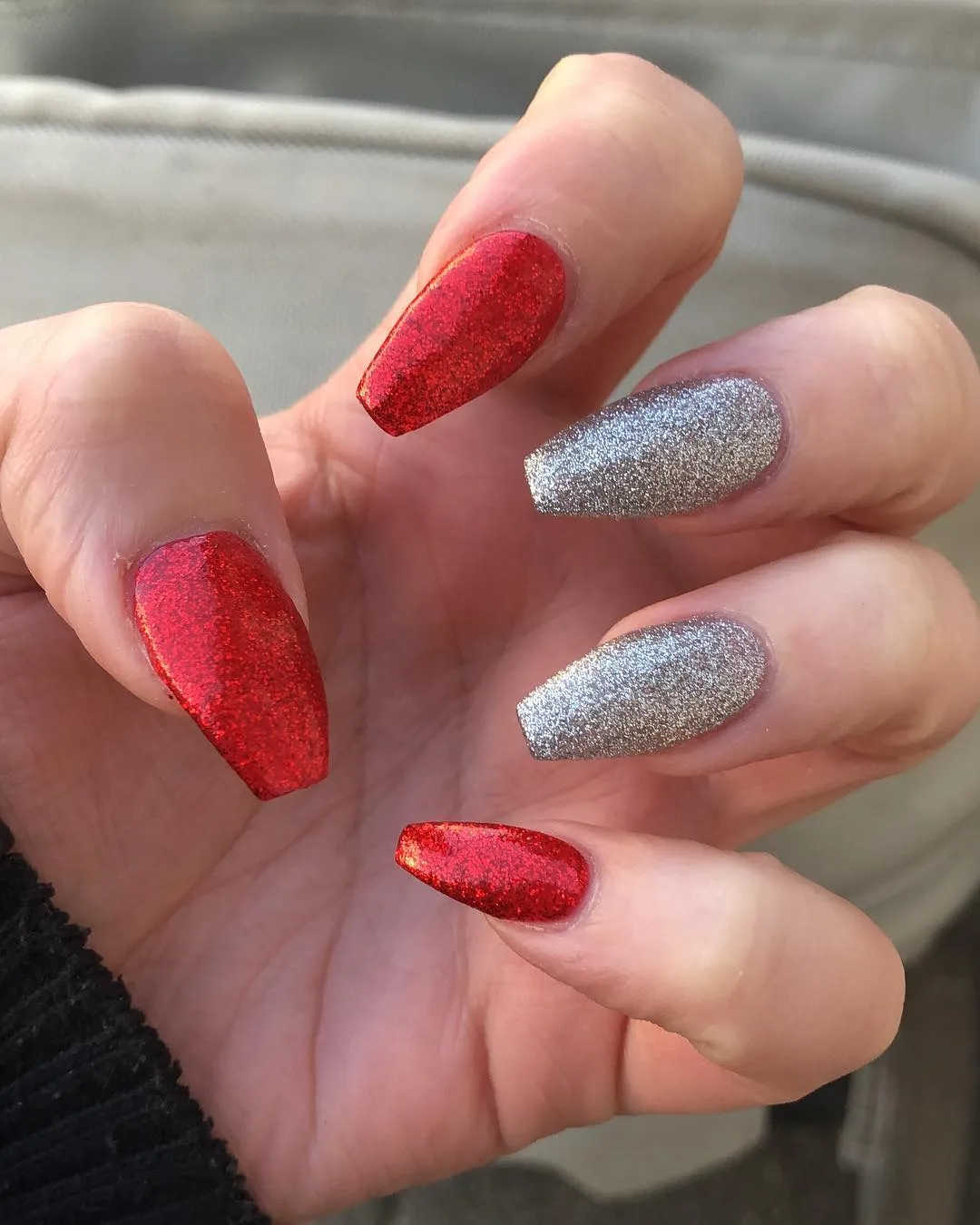 Silver and Red Coffin Nail Designs