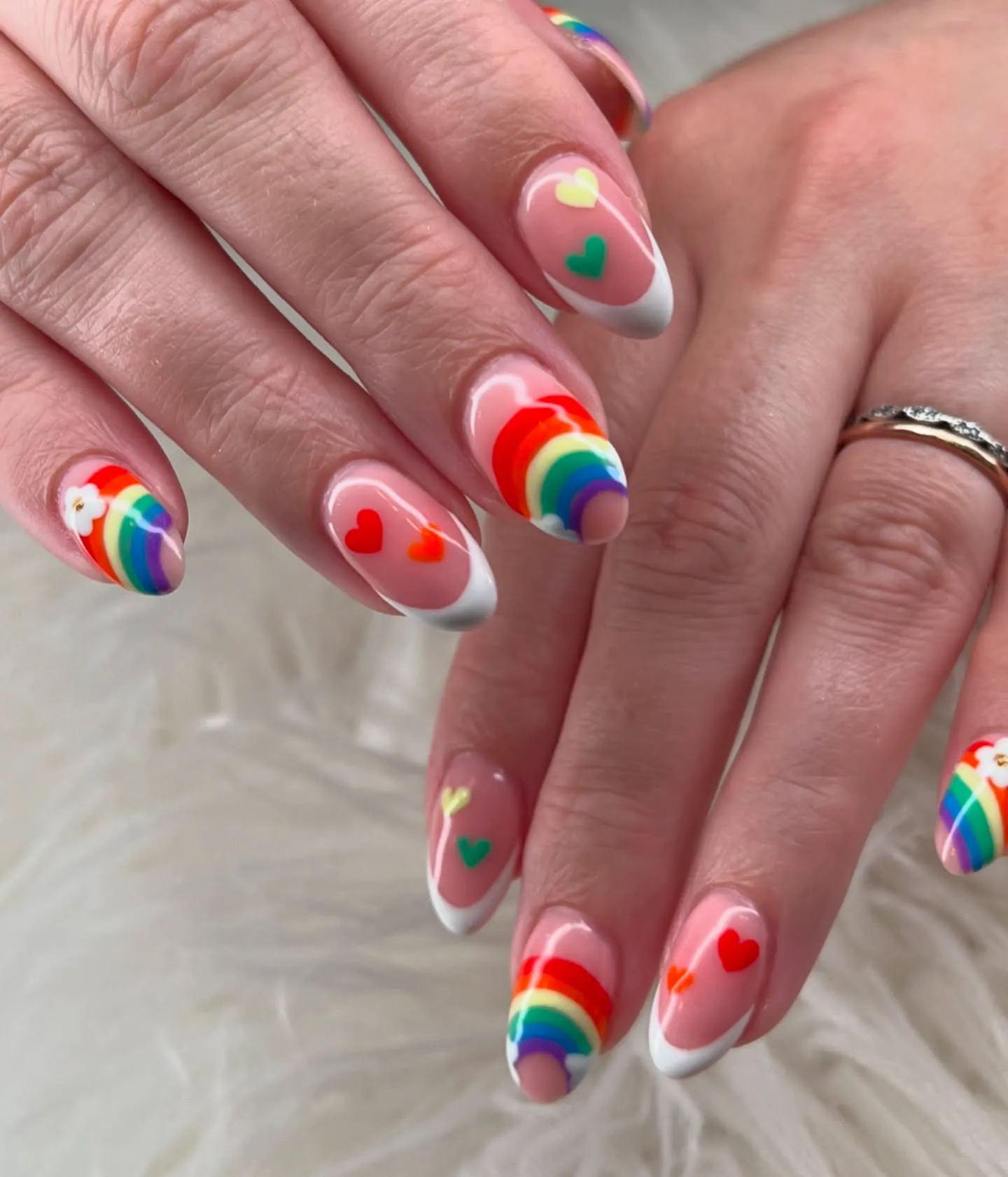 Rainbow Accented White French Tips