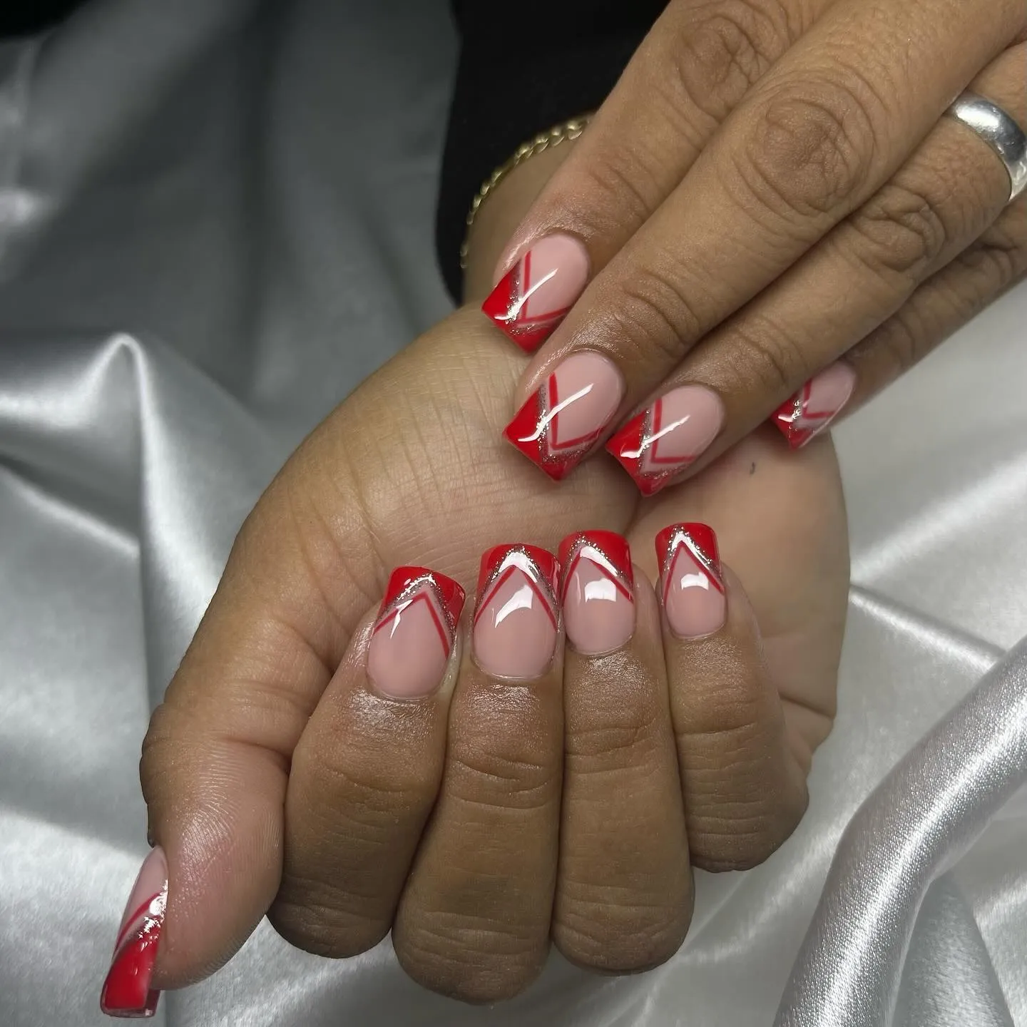 Silver and Red Coffin Nail Designs