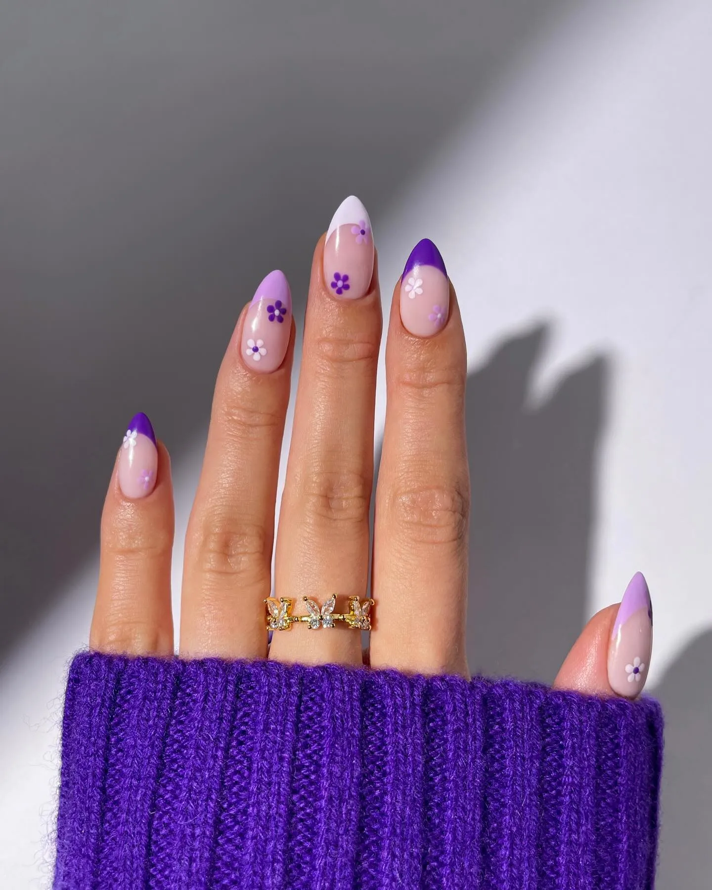 Purple French Tip Almond Nails