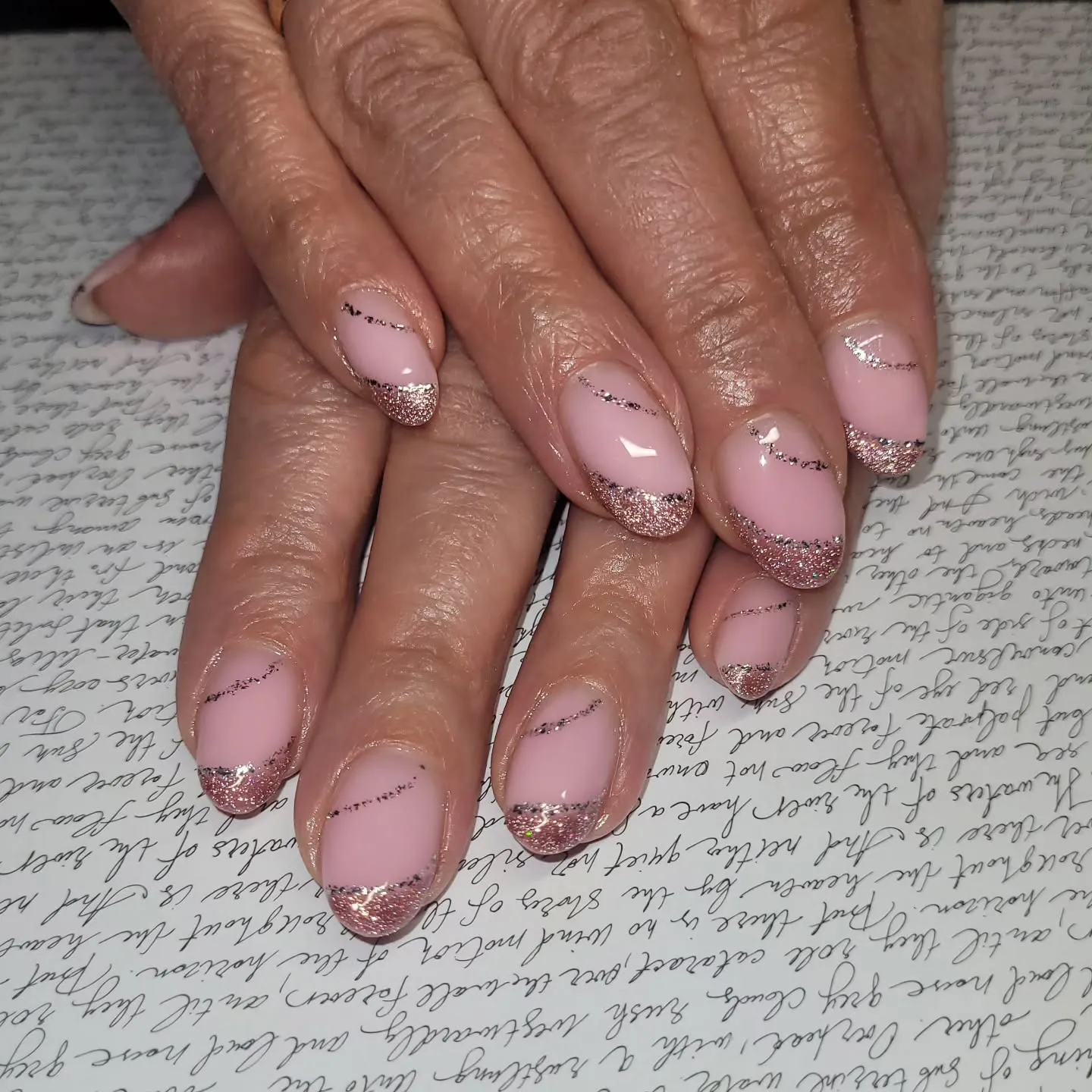 Glitter Pink French Tip Nails