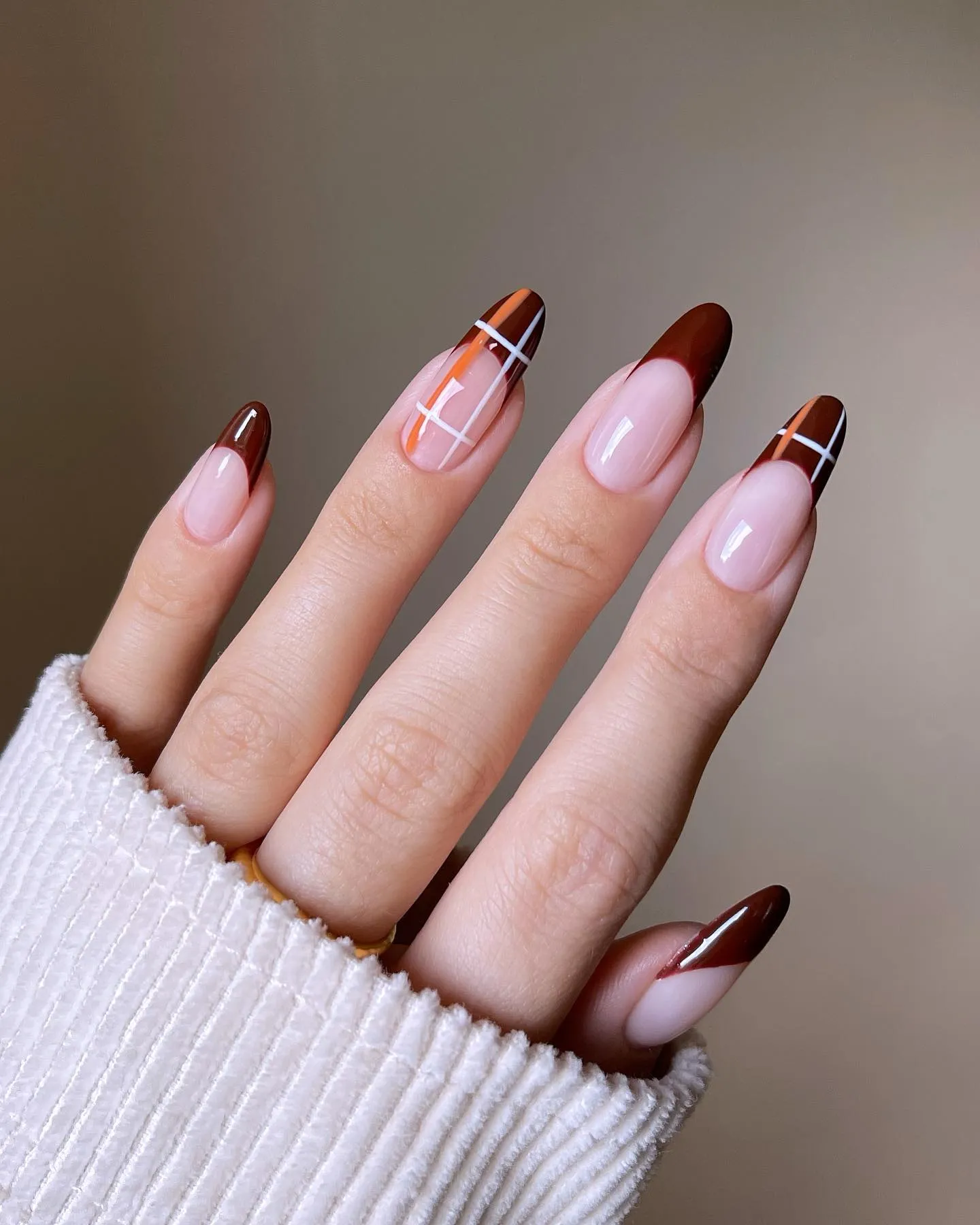 Dual-Tone Brown French Tips Nail Ideas