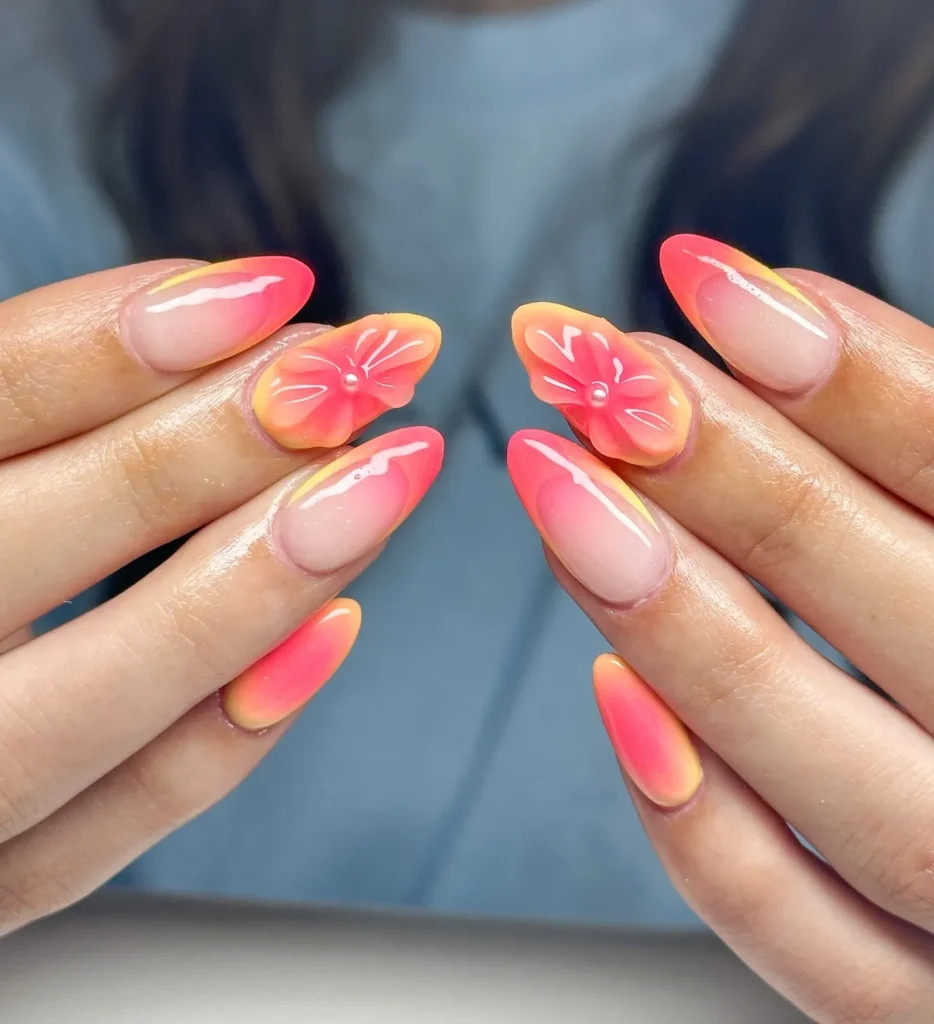 full-length sunset ombre almond nails