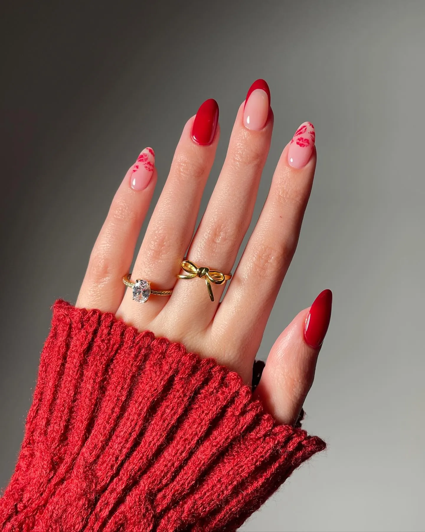 Red French Tip Almond Nails