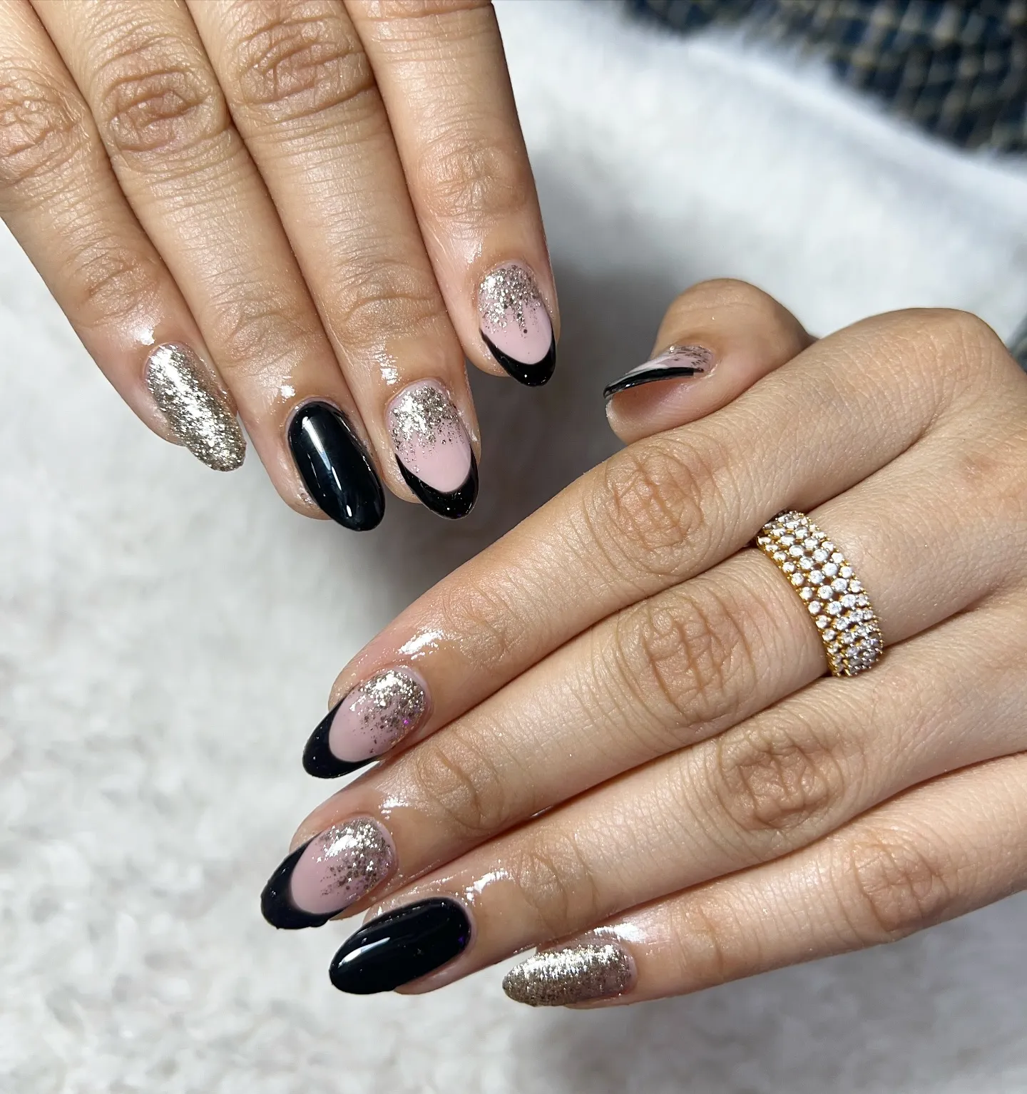 Sparkle with Glitter Black French Nails