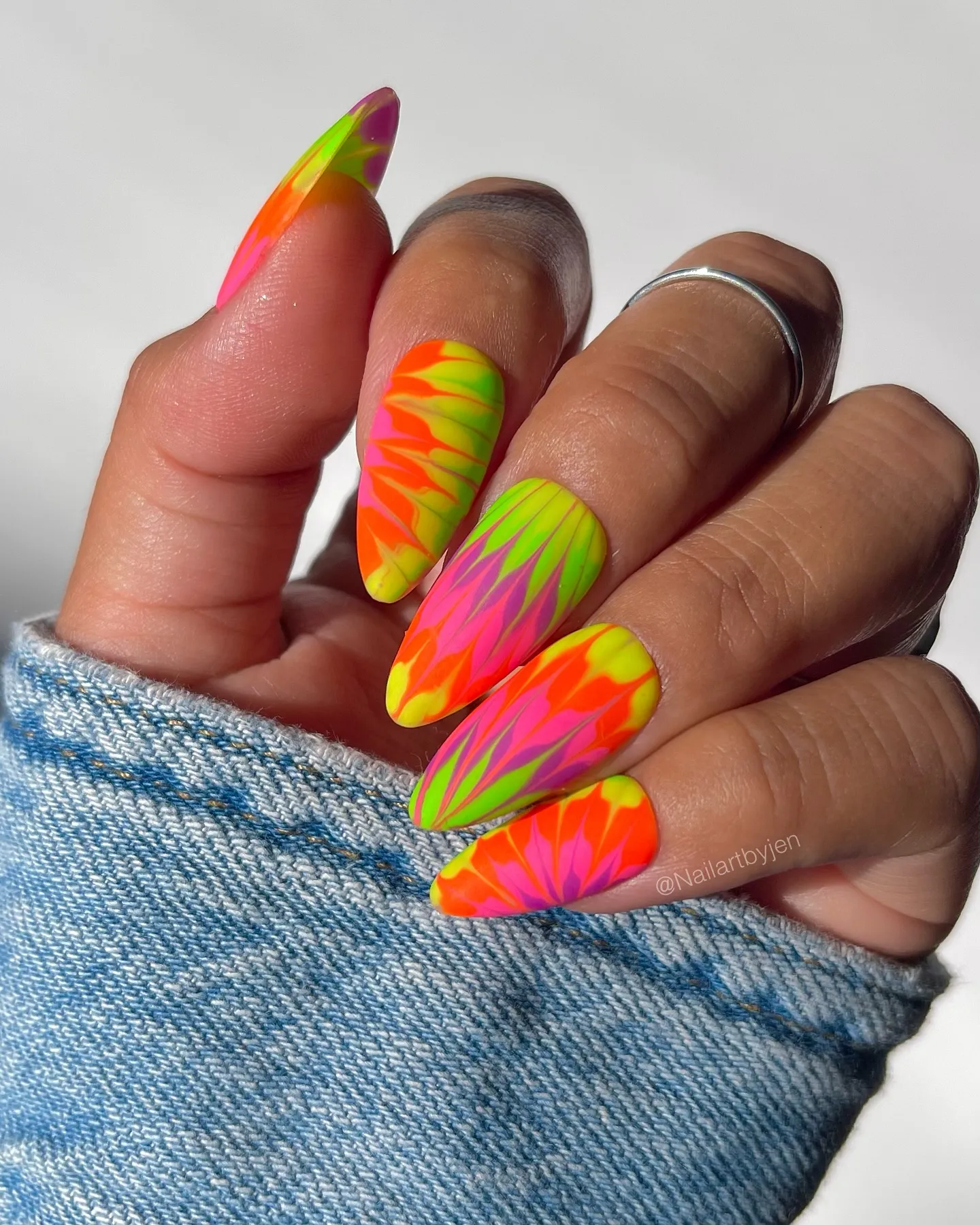 Neon Tie-Dye Almond Nails
